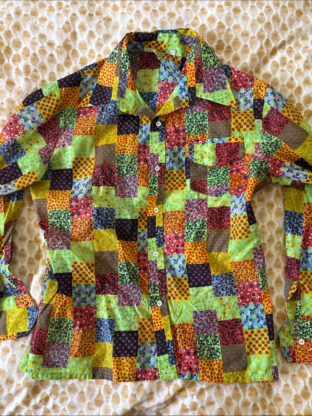 Men's Vintage Multi-Color Patchwork Button-Up Ski Shirt